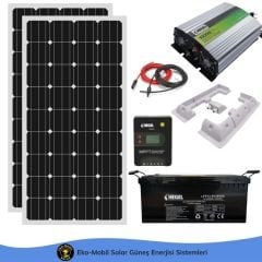 Karavan Hazır Solar Paket MPPT 1kW Tam Sinüs Şarjlı 2x 230W Half-Cut 200Ah LiFePO4