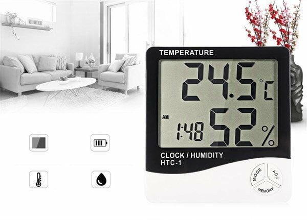 HTC-1 Saat Göstergeli Dijital Termometre Nem ve Isı Ölçer