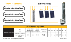 Hazır Solar Paket DC Pompa 1.6Hp / 1300W / 110V Mexxsun
