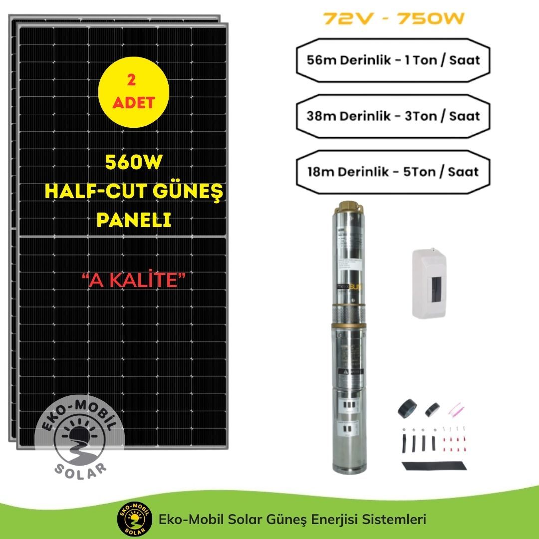 Hazır Solar Paket  DC Pompa 1 Hp / 750W / 72V Mexxsun