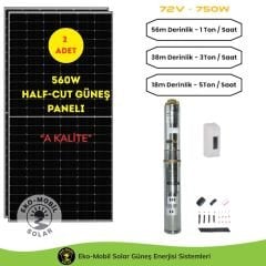 Hazır Solar Paket  DC Pompa 1 Hp / 750W / 72V Mexxsun