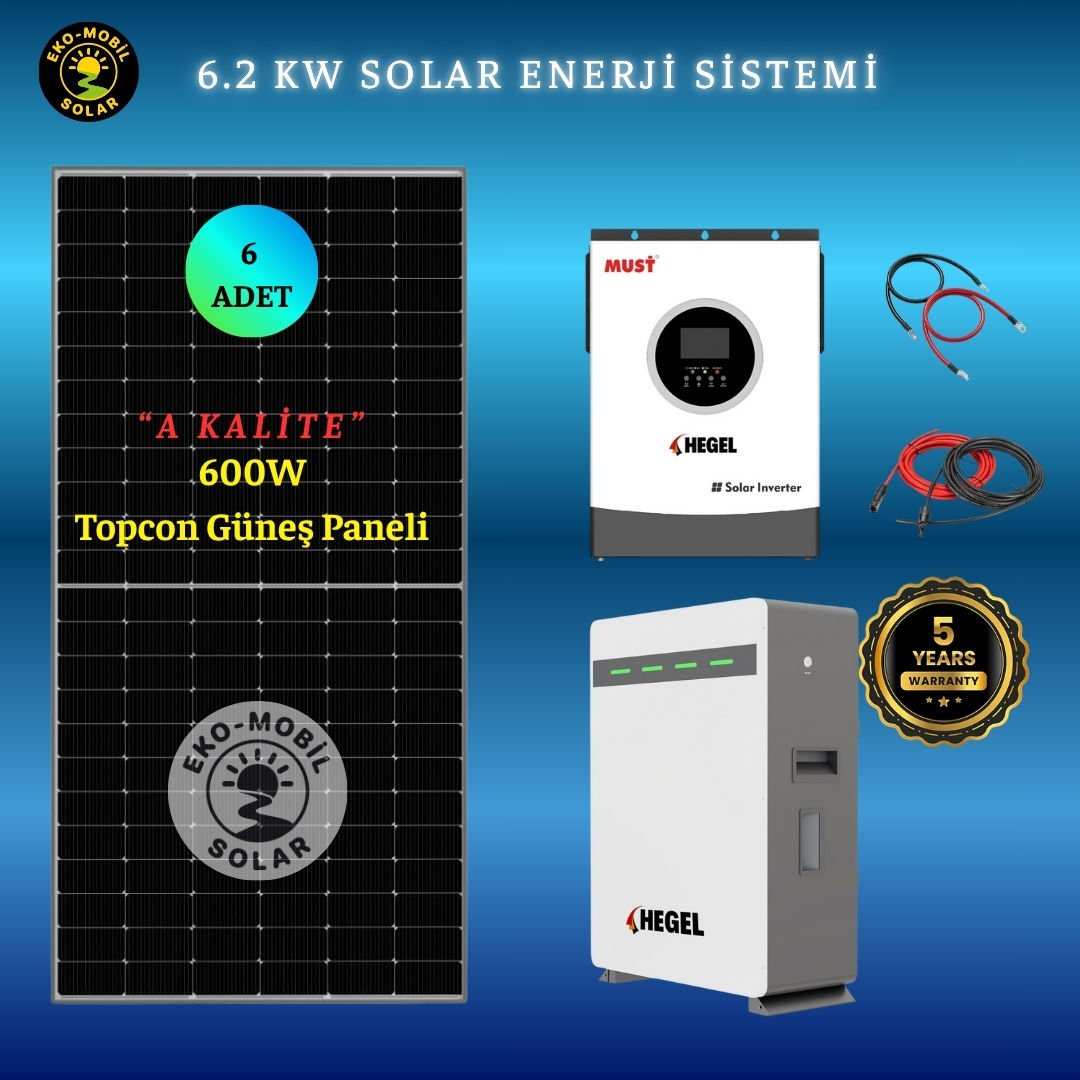 6.2kW Solar Paket LiFePO4 Akülü ve 550W Bificial Topcon Panelli Set