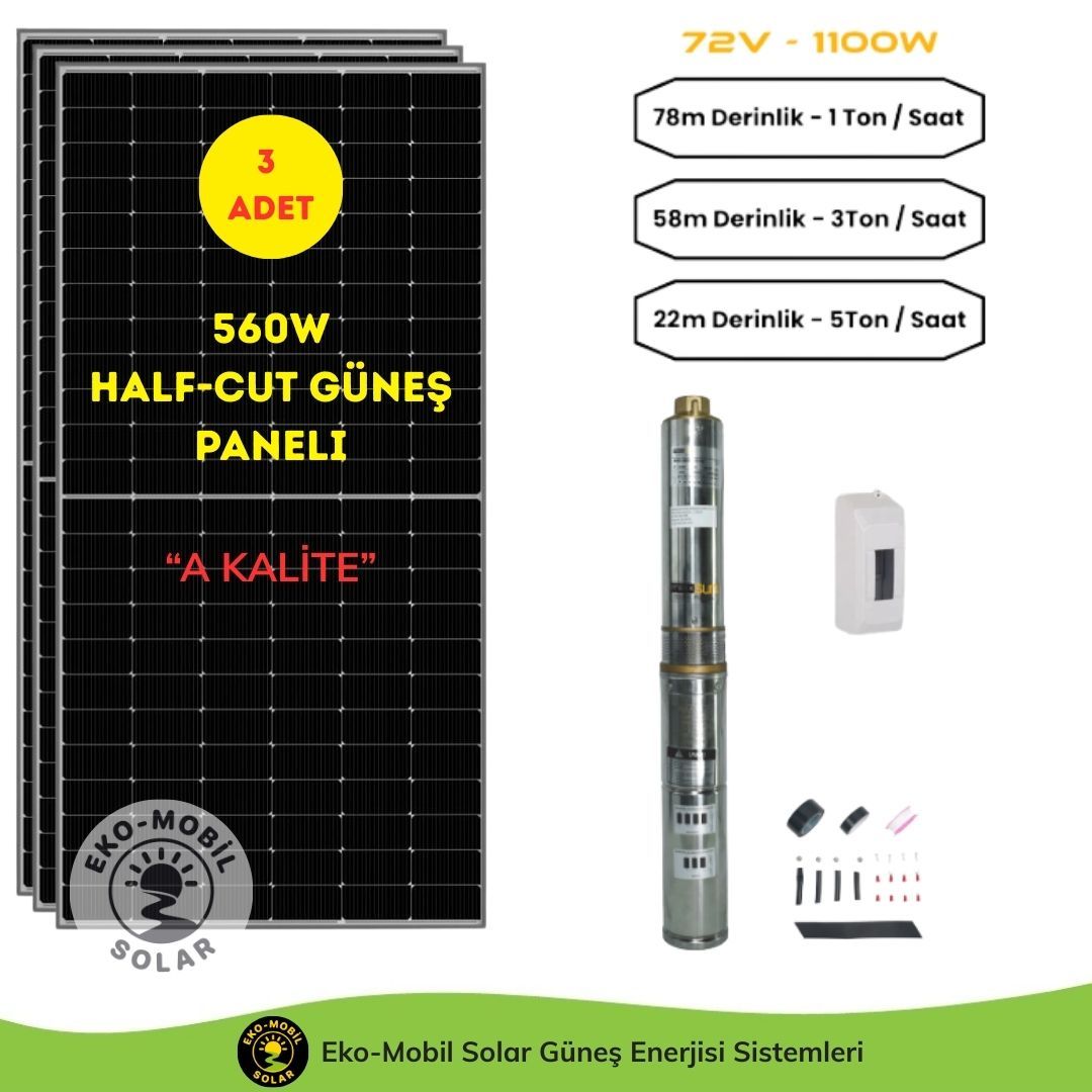 Hazır Solar Paket DC Pompa 1.5Hp / 1100W / 72V  Mexxsun