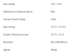 Lexron 30 Amper PWM Şarj Kontrol Cihazı