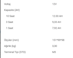 Lexron 12 Amper Bakımsız Kuru Akü
