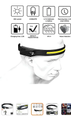 Sensörlü Şarj Olabilir Cob Led Ve Xpe 5 Mod Kafa Lambası Kamp Lambası