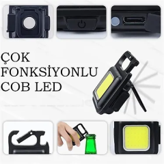 Led Anahtarlık El Feneri Şişe Açacağı USB'li Şarj Edilebilir Mıknatıslı 4 Işık