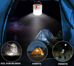 Kumandalı Solar Enerji ile Çalışan Kamp Lambası USB Giriş 5 Mod