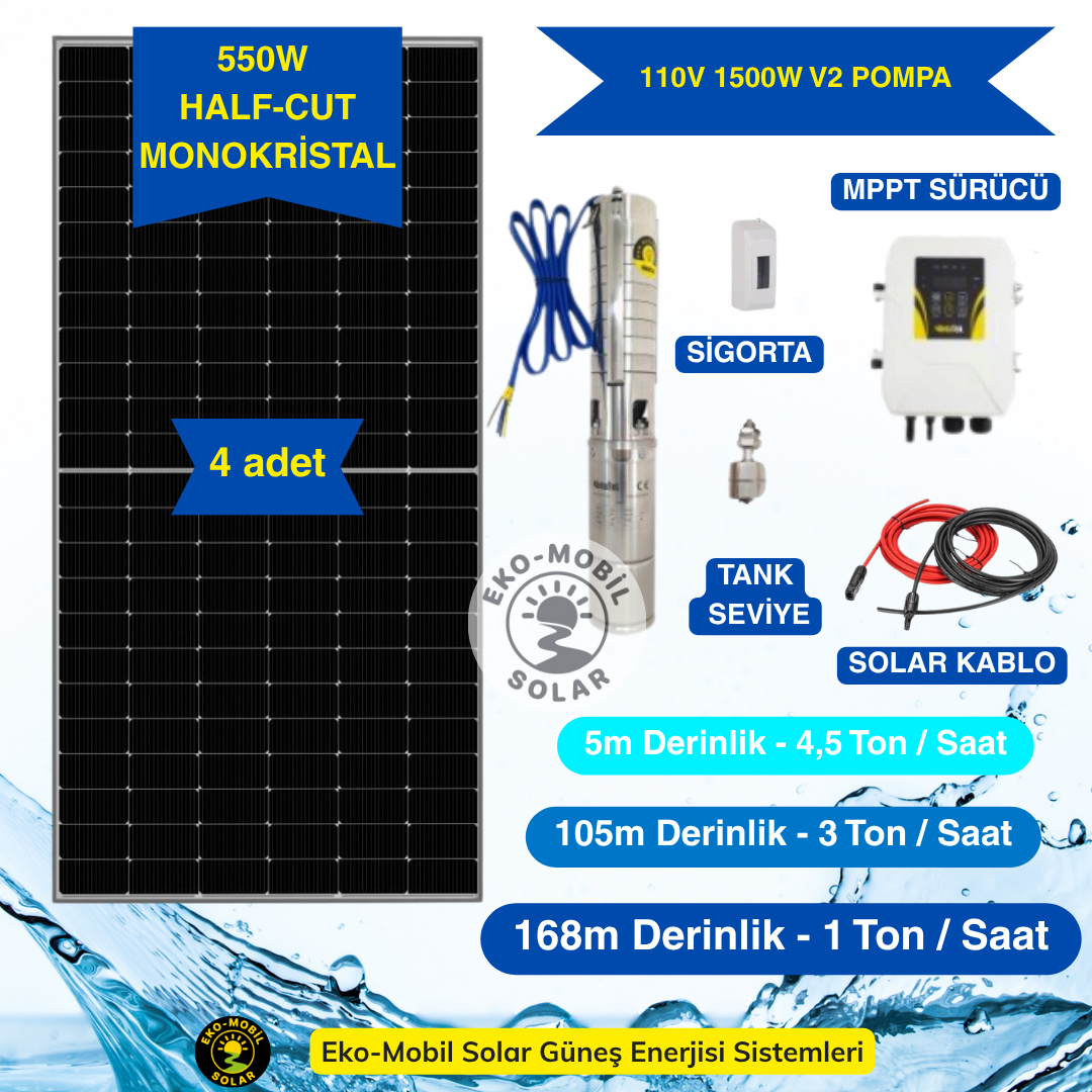 Hazır Solar Paket 110V  DC Pompa HEGEL (203 mt)